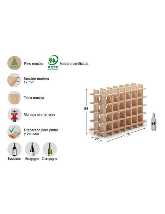 Botellero de Pino Macizo Evolutivo Rioja para 24 Botellas 75 x 22 x 54 cm ASTIGARRAGA