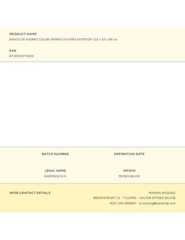 Banco de Hierro para Exterior, 123 x 53 x 86 cm, Antracita 2