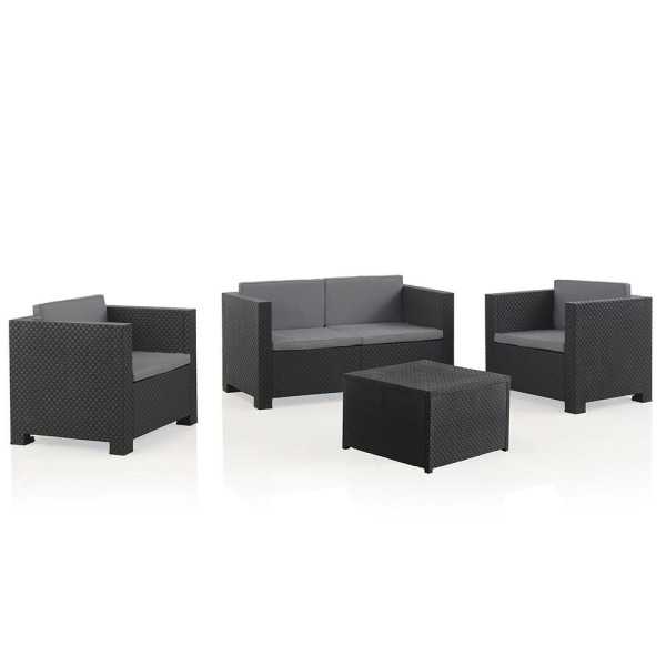 Conjunto Jardín Diva Tropea Grafit 4 Piezas Antracita + Cojines SP BERNER