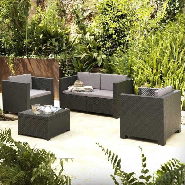 Conjunto Jardín Diva Tropea Grafit 4 Piezas Antracita + Cojines SP BERNER