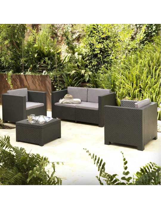 Conjunto Jardín Diva Tropea Grafit 4 Piezas Antracita + Cojines SP BERNER
