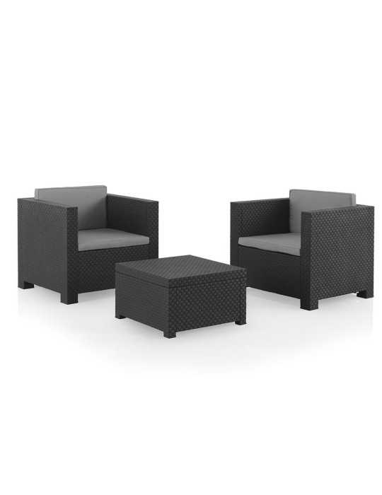 Conjunto Jardín Diva Tete Grafit 3 Piezas Antracita + Cojines SP BERNER