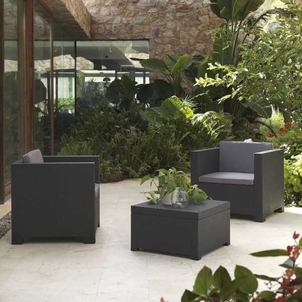 Conjunto Jardín Diva Tete Grafit 3 Piezas Antracita + Cojines SP BERNER