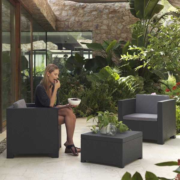Conjunto Jardín Diva Tete Grafit 3 Piezas Antracita + Cojines SP BERNER