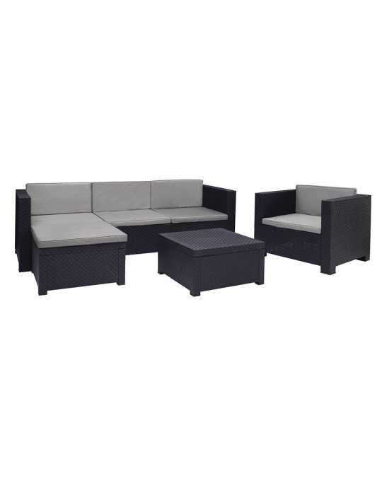 Conjunto Jardín Manhattan Grafito 3 Piezas Antracita + Cojines SP BERNER