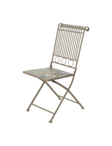 Silla Metálica/Mosaico Plegable Bistro Color Marrón para Exterior 45 x 38 x 90 cm
