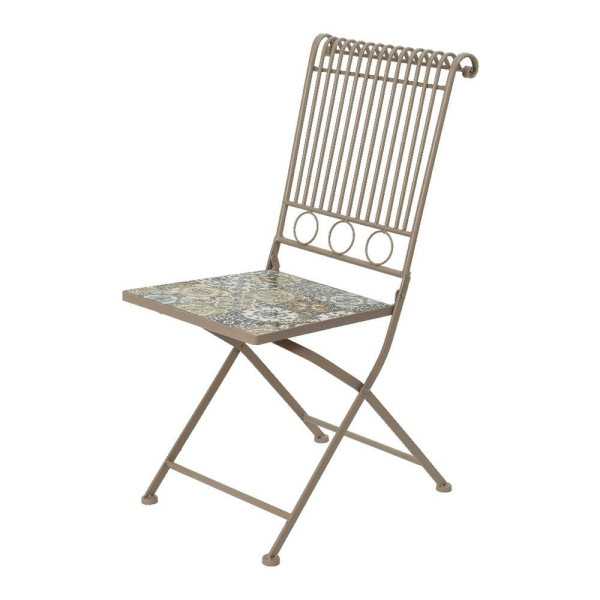Silla Metálica/Mosaico Plegable Bistro Color Marrón para Exterior 45 x 38 x 90 cm