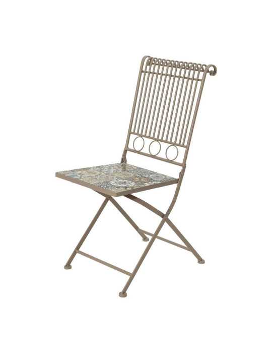 Silla Metálica/Mosaico Plegable Bistro Color Marrón para Exterior 45 x 38 x 90 cm
