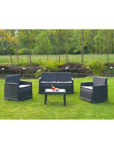 Conjunto Jardín Iseo 4 Piezas Antracita + Cojines IPAE PROGARDEN 2
