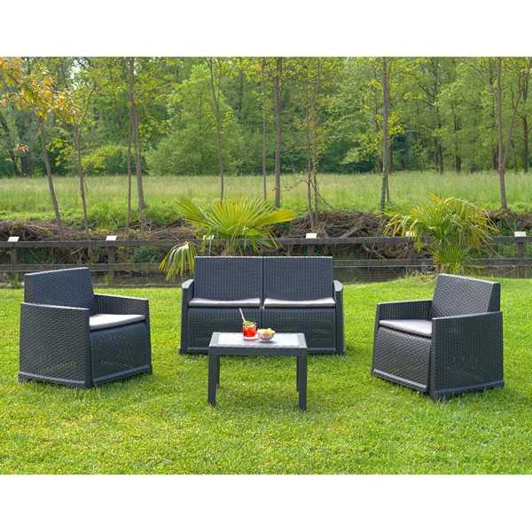 Conjunto Jardín Iseo 4 Piezas Antracita + Cojines IPAE PROGARDEN