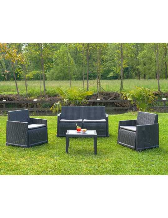 Conjunto Jardín Iseo 4 Piezas Antracita + Cojines IPAE PROGARDEN