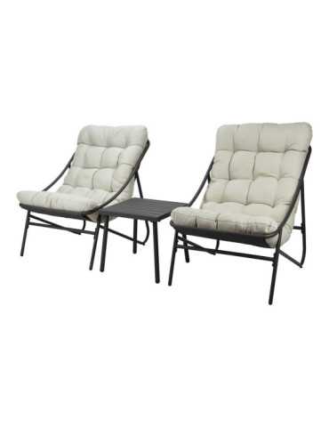 Conjunto Jardín 3 Piezas Metal Antracita + Cojines