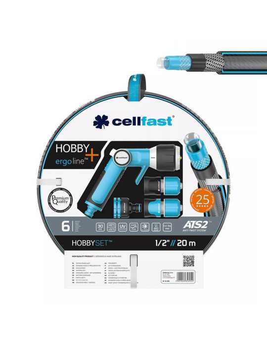 Kit Manguera de Jardín Hobby Ø12,5 mm, ½ pulg, 20 m CELLFAST