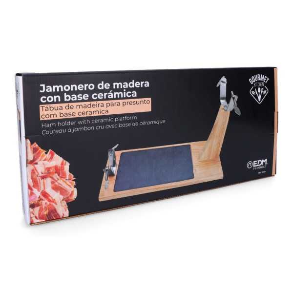 Jamonero Top Line Madera de Caucho con Base Cerámica 43,8 x 19,5 x 30,5 cm GOURMET KITCHEN