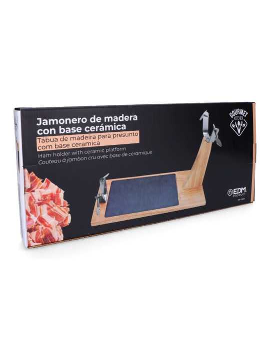 Jamonero Top Line Madera de Caucho con Base Cerámica 43,8 x 19,5 x 30,5 cm GOURMET KITCHEN