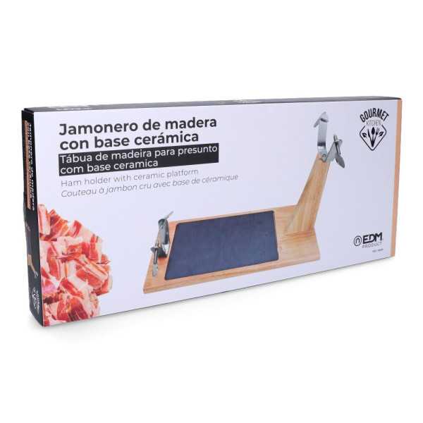 Jamonero Top Line Madera de Caucho con Base Cerámica 43,8 x 19,5 x 30,5 cm GOURMET KITCHEN