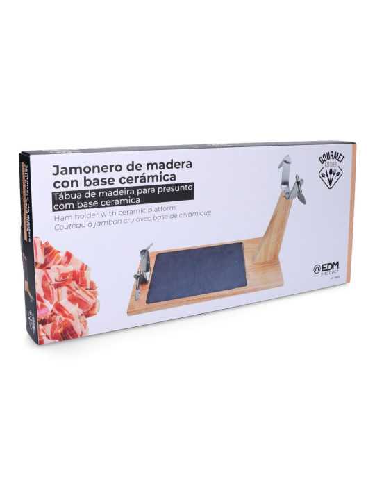 Jamonero Top Line Madera de Caucho con Base Cerámica 43,8 x 19,5 x 30,5 cm GOURMET KITCHEN