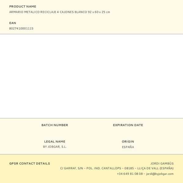 Armario Metalico Reciclaje 4 Cajones Blanco 92 x 60 x 25 cm JOBGAR