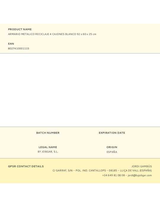 Armario Metalico Reciclaje 4 Cajones Blanco 92 x 60 x 25 cm JOBGAR