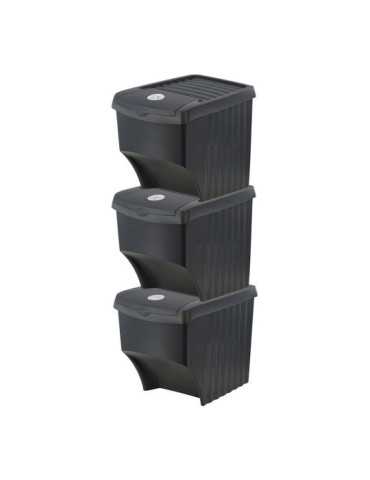Sistema de 3 Cubos Apilables para Reciclaje 39,2 x 29,3 x 45,6 cm, 3 x 22 l SORTIBOX
