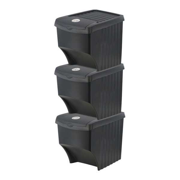 Sistema de 3 Cubos Apilables para Reciclaje 39,2 x 29,3 x 45,6 cm, 3 x 22 l SORTIBOX