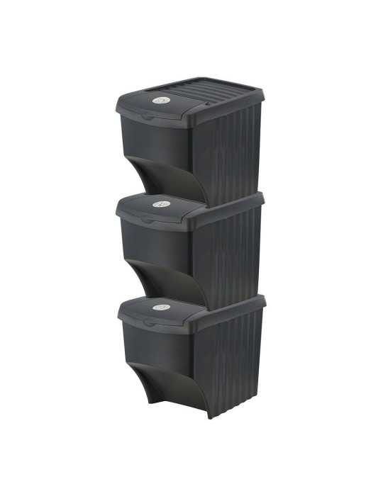 Sistema de 3 Cubos Apilables para Reciclaje 39,2 x 29,3 x 45,6 cm, 3 x 22 l SORTIBOX