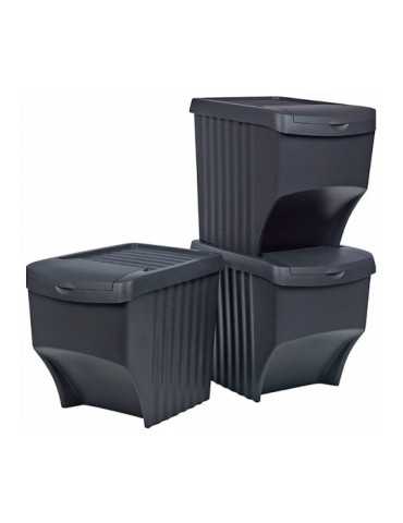 Sistema de 3 Cubos Apilables para Reciclaje 39,2 x 29,3 x 45,6 cm, 3 x 22 l SORTIBOX 2