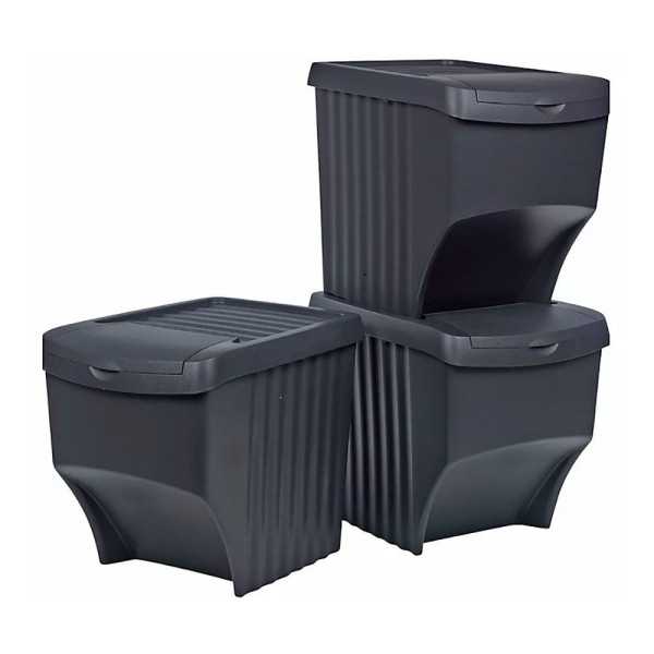 Sistema de 3 Cubos Apilables para Reciclaje 39,2 x 29,3 x 45,6 cm, 3 x 22 l SORTIBOX