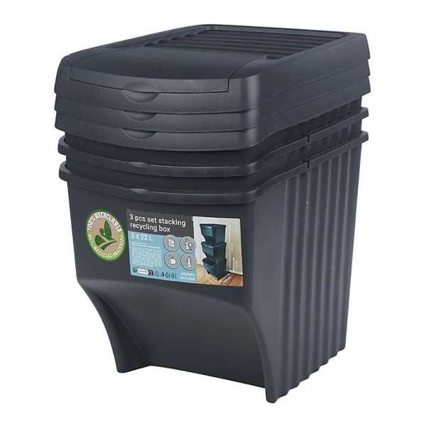 Sistema de 3 Cubos Apilables para Reciclaje 39,2 x 29,3 x 45,6 cm, 3 x 22 l SORTIBOX