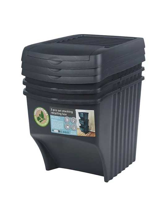 Sistema de 3 Cubos Apilables para Reciclaje 39,2 x 29,3 x 45,6 cm, 3 x 22 l SORTIBOX