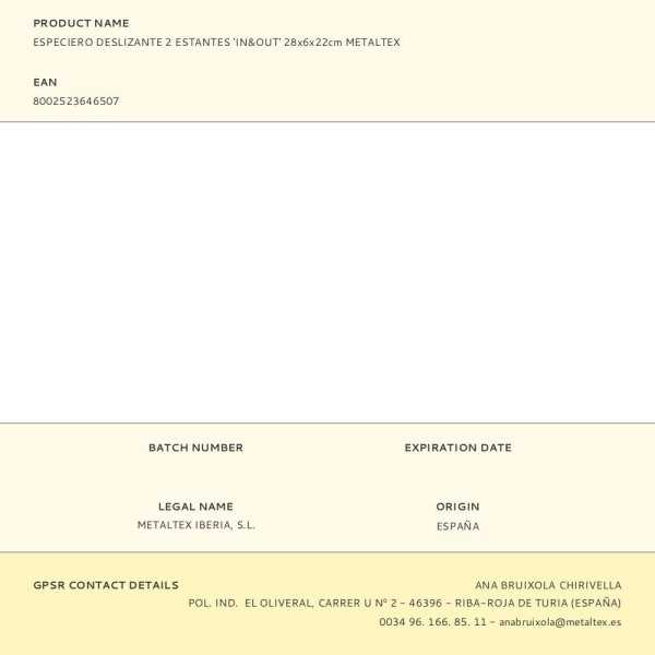 Especiero Deslizante 2 Estantes In&out 28 x 6 x 22 cm METALTEX