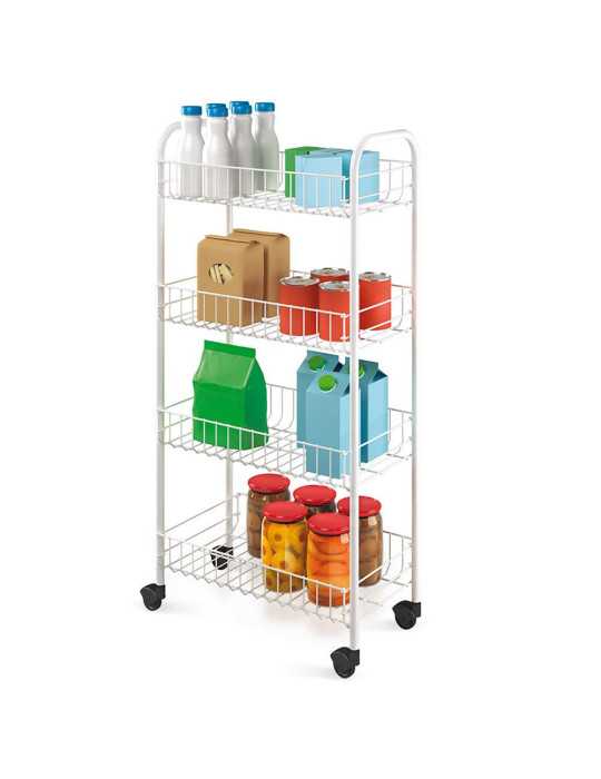 Carrito Multiuso con 4 Cestos Blanco 41 x 23 x 84 cm METALTEX