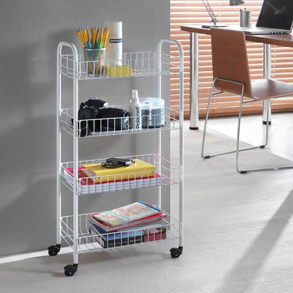 Carrito Multiuso con 4 Cestos Blanco 41 x 23 x 84 cm METALTEX