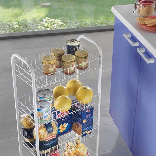 Carrito Multiuso con 4 Cestos Blanco 41 x 23 x 84 cm METALTEX