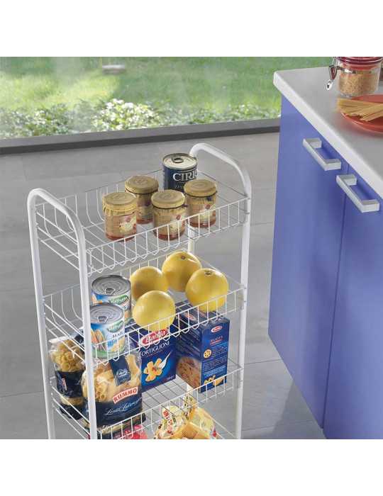 Carrito Multiuso con 4 Cestos Blanco 41 x 23 x 84 cm METALTEX