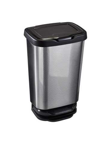Cubo con Pedal con Cierre Amortiguado Plata/Negro, 40 L MONDEX