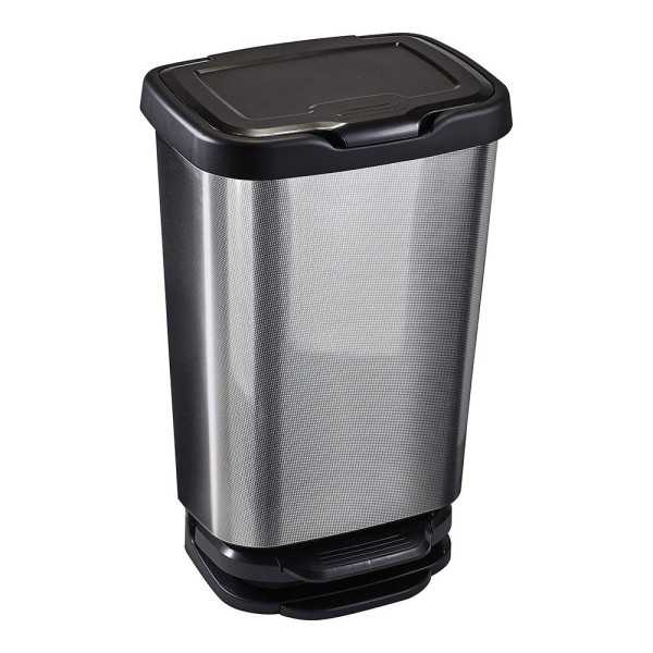 Cubo con Pedal con Cierre Amortiguado Plata/Negro, 40 L MONDEX