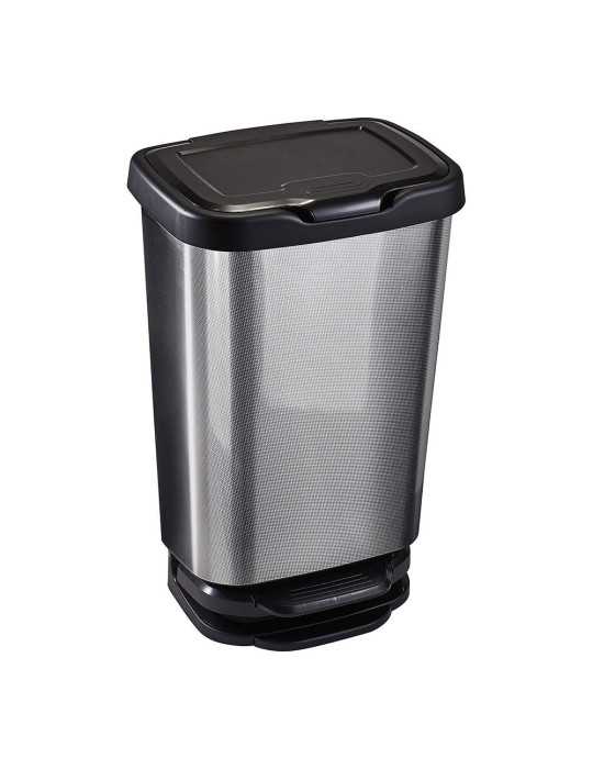 Cubo con Pedal con Cierre Amortiguado Plata/Negro, 40 L MONDEX