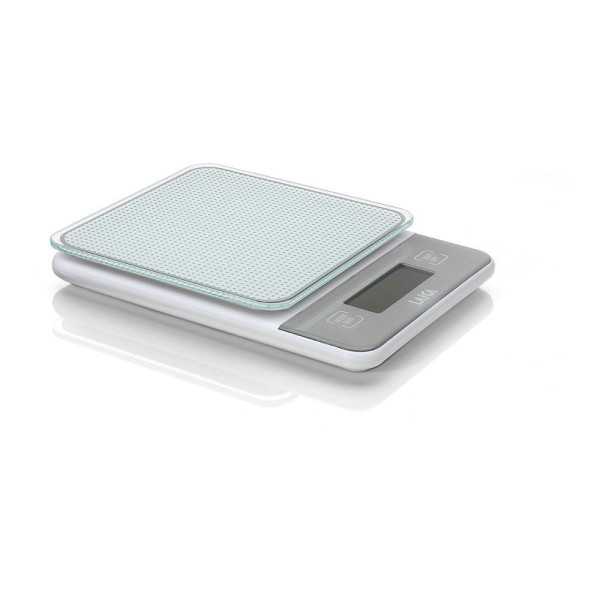 Báscula Electronica de Cocina, Máximo 5kg. Blanca con Batería Recargable LAICA