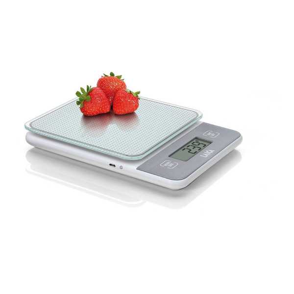 Báscula Electronica de Cocina, Máximo 5kg. Blanca con Batería Recargable LAICA