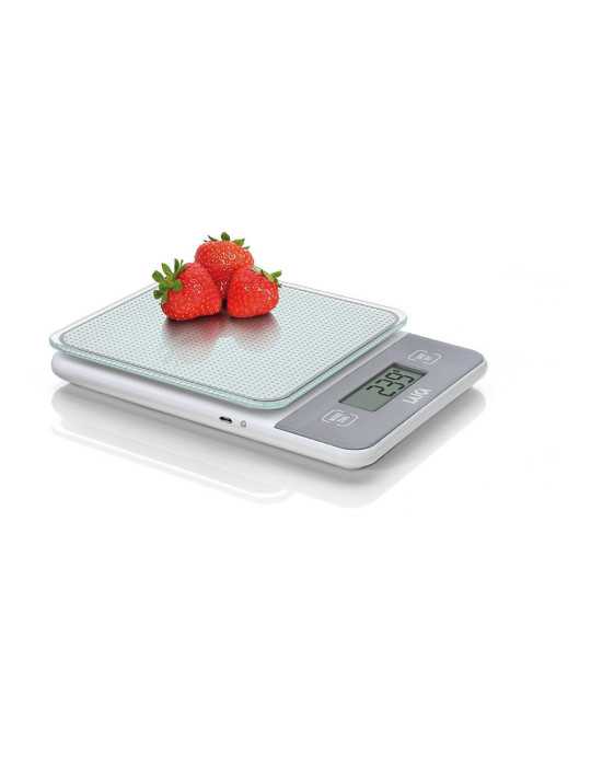 Báscula Electronica de Cocina, Máximo 5kg. Blanca con Batería Recargable LAICA