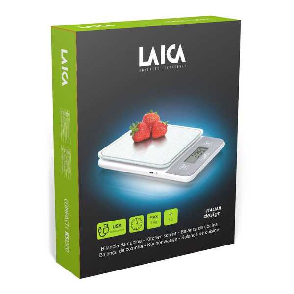 Báscula Electronica de Cocina, Máximo 5kg. Blanca con Batería Recargable LAICA