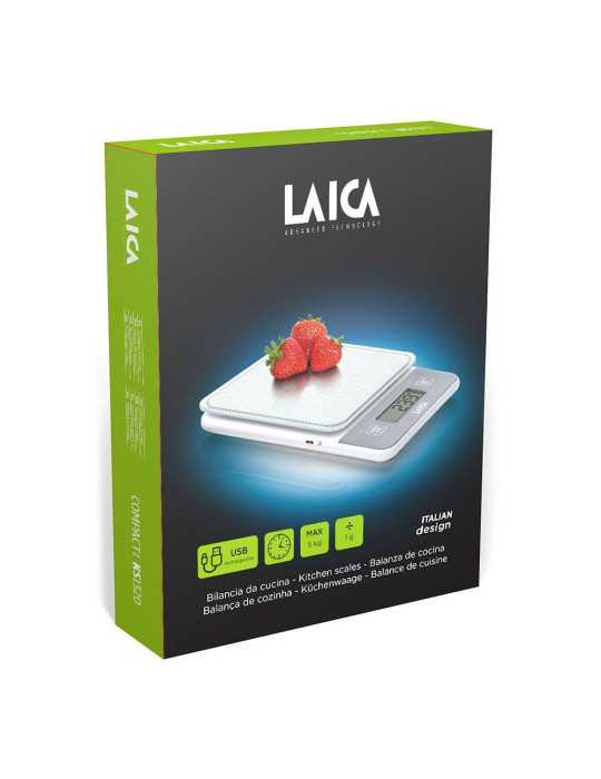 Báscula Electronica de Cocina, Máximo 5kg. Blanca con Batería Recargable LAICA