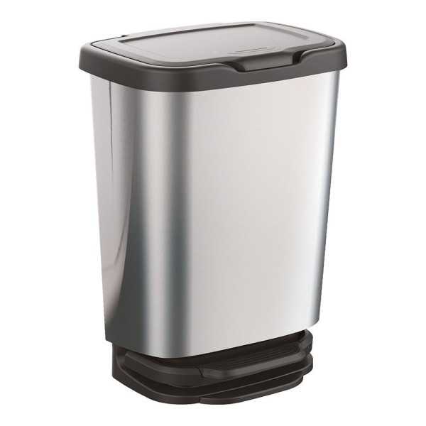 Cubo con Pedal Jive con Cierre Amortiguado Plata/Negro, 20 L MONDEX