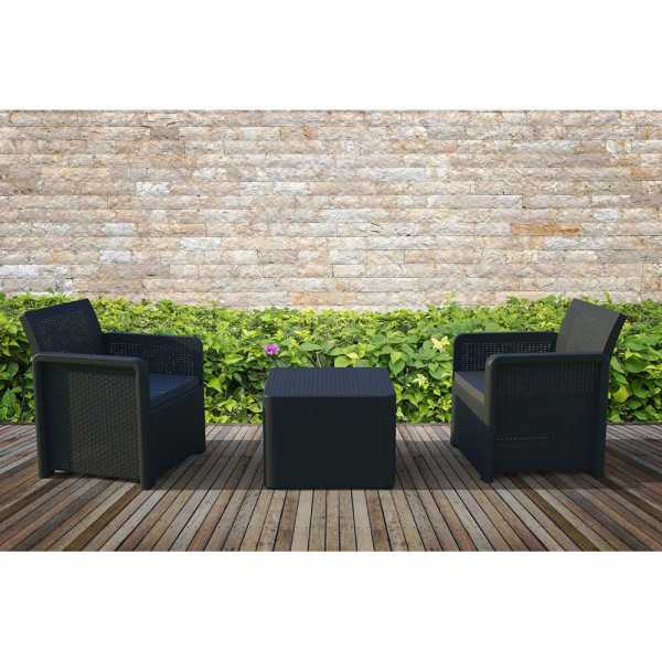 Conjunto Jardín Nassau Grafito 3 Piezas Antracita + Cojines SHAF
