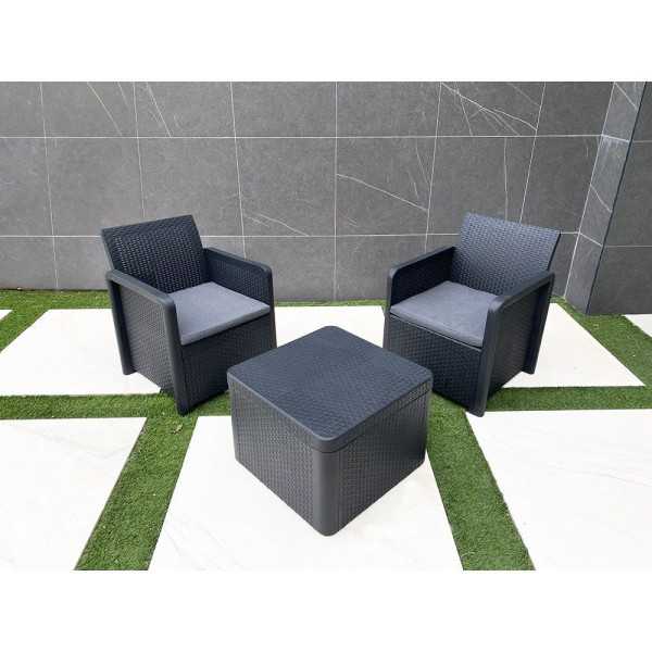Conjunto Jardín Nassau Grafito 3 Piezas Antracita + Cojines SHAF