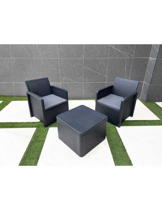Conjunto Jardín Nassau Grafito 3 Piezas Antracita + Cojines SHAF
