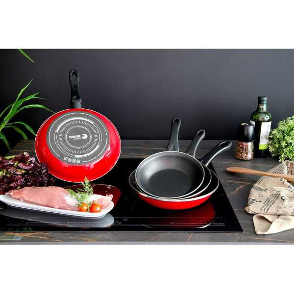 Set 3 Sartenes Optimax Rojo Mate Ø20 / Ø24 / Ø28 cm FAGOR