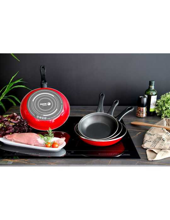 Set 3 Sartenes Optimax Rojo Mate Ø20 / Ø24 / Ø28 cm FAGOR