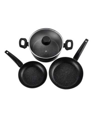 Set 2 Sartenes + 1 Olla, Vivant, Negra, Aluminio, Medidas: Sartenes Ø20 / Ø24 cm y Olla Ø24 cm FAGOR